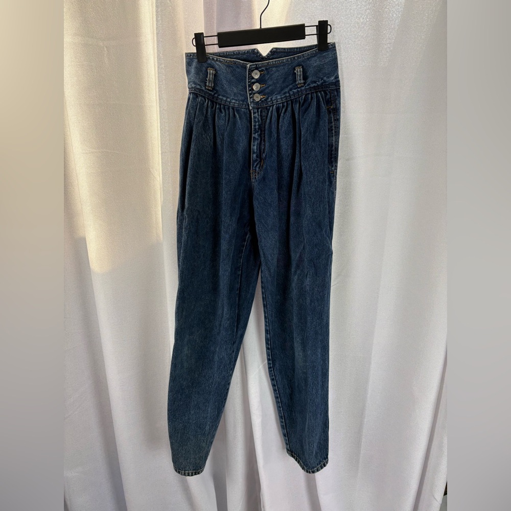 VINTAGE JORDACHE 80s HIGH RISE PLEATED ACID WASH DENIM JEANS 7/8